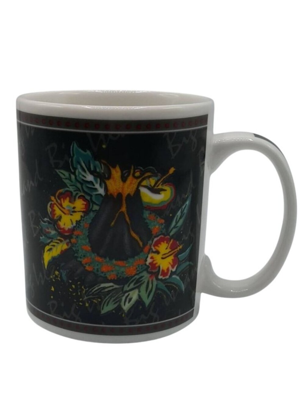 Hilo Hattie Big Island Hawaii Mug 10oz Floral Volcano Hibiscus Souvenir VTG 2002